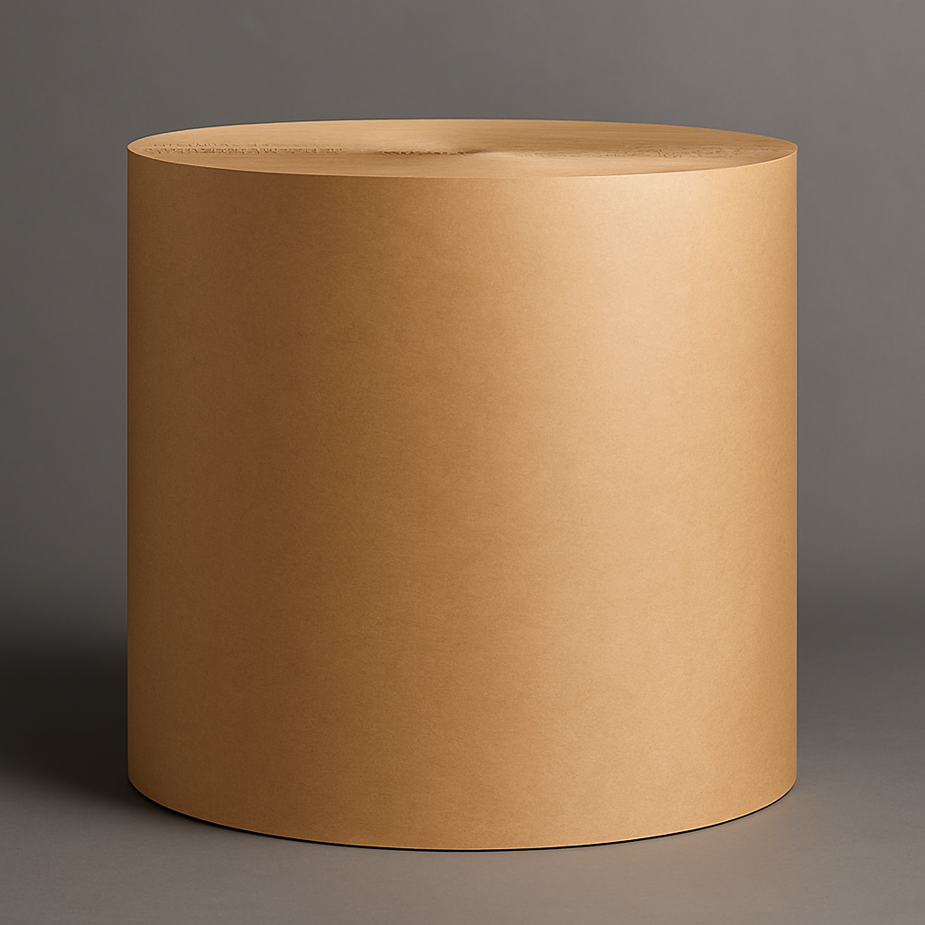 Rollo de kraft linerboard importado, fabricado 100% con celulosa virgen, ideal para corrugado y microcorrugado.