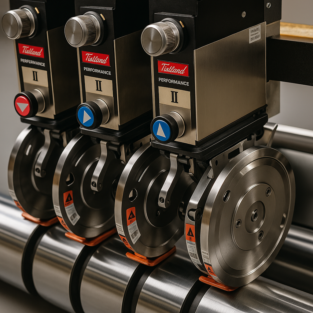 “Cuchillas automáticas Tidland Performance II para corte industrial preciso en procesos de maquila especializada de papel y cartón en FEELCOM.”