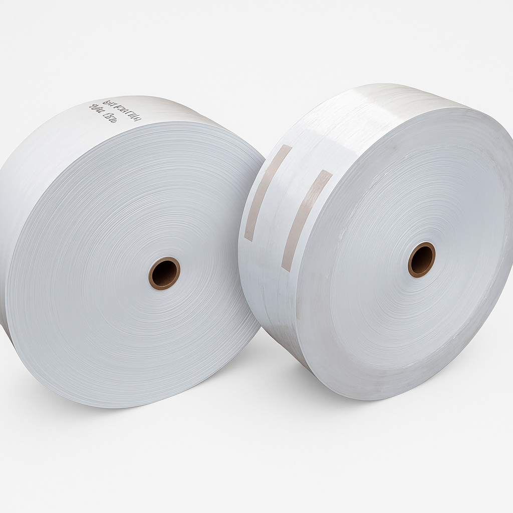 Rollos de papel y cartulina couche brillante y mate para impresión de alta gráfica, ideales para aplicaciones comerciales e industriales.