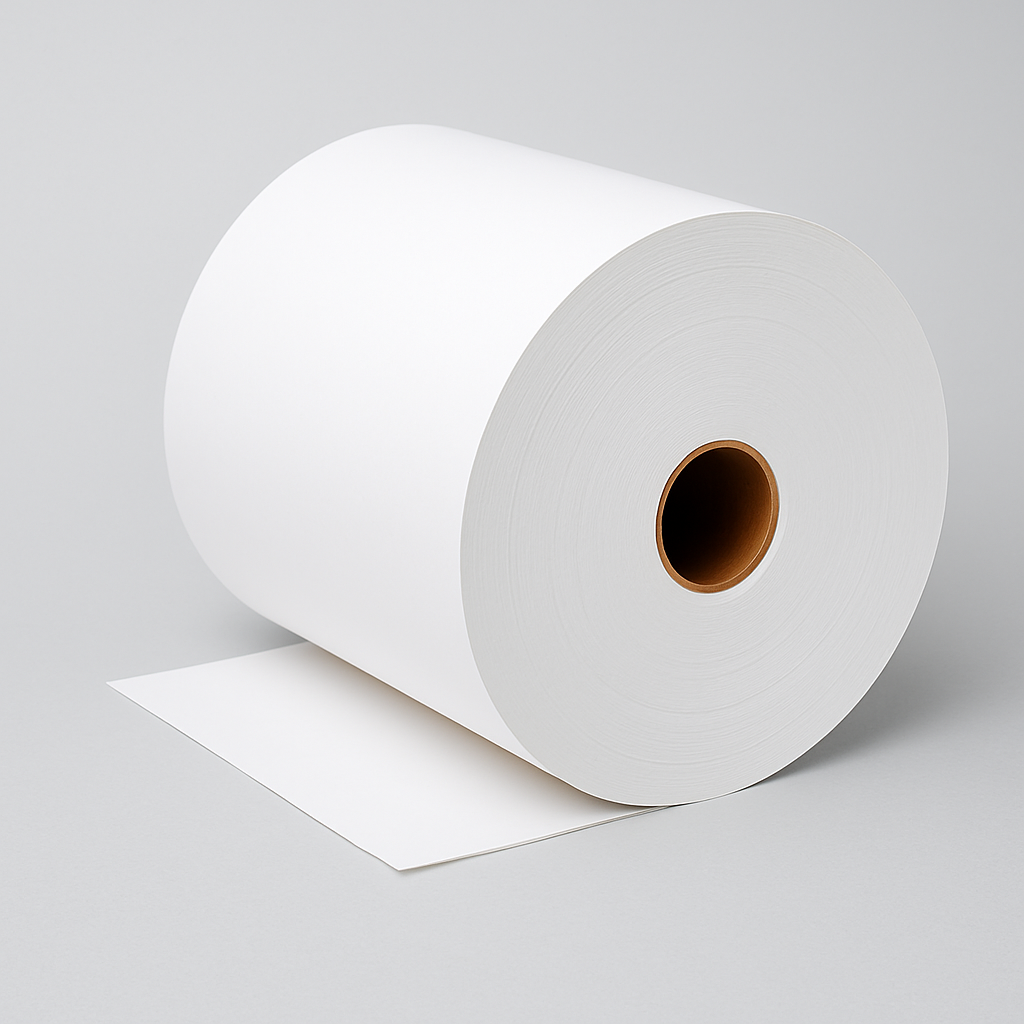 Bobina de papel blanco Bleached Kraft RH de 50 g/m², ideal para empaque alimenticio
