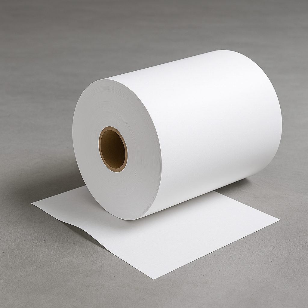 Rollo de papel bond blanco Feelcom para impresión, ideal para copiado y uso comercial.